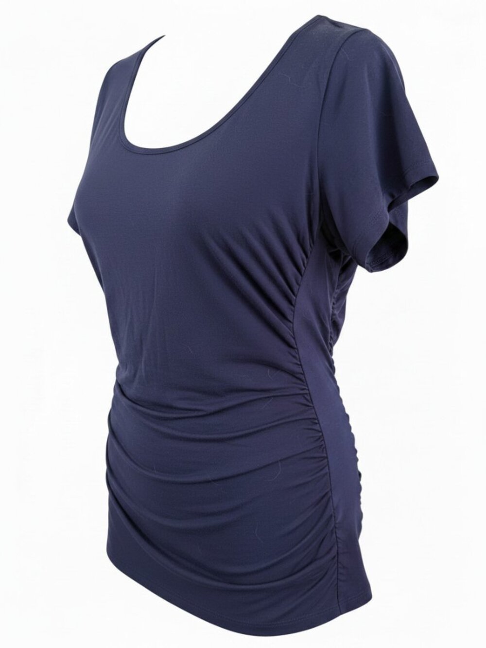 VENUS Navy Scoop Neck Short Sleeve Ruched Side Top